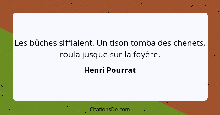 Les bûches sifflaient. Un tison tomba des chenets, roula jusque sur la foyère.... - Henri Pourrat