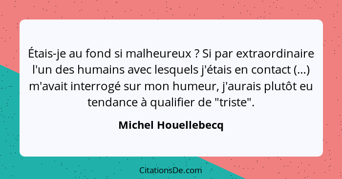 Étais-je au fond si malheureux ? Si par extraordinaire l'un des humains avec lesquels j'étais en contact (…) m'avait interro... - Michel Houellebecq