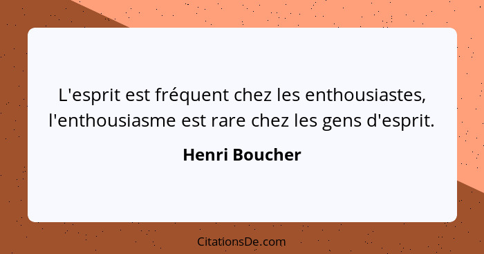 L'esprit est fréquent chez les enthousiastes, l'enthousiasme est rare chez les gens d'esprit.... - Henri Boucher