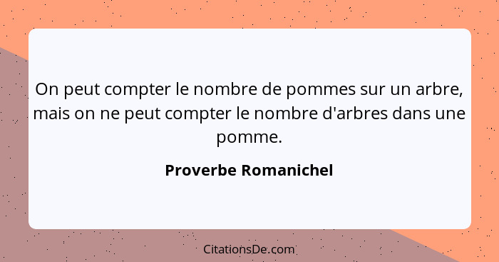 On peut compter le nombre de pommes sur un arbre, mais on ne peut compter le nombre d'arbres dans une pomme.... - Proverbe Romanichel