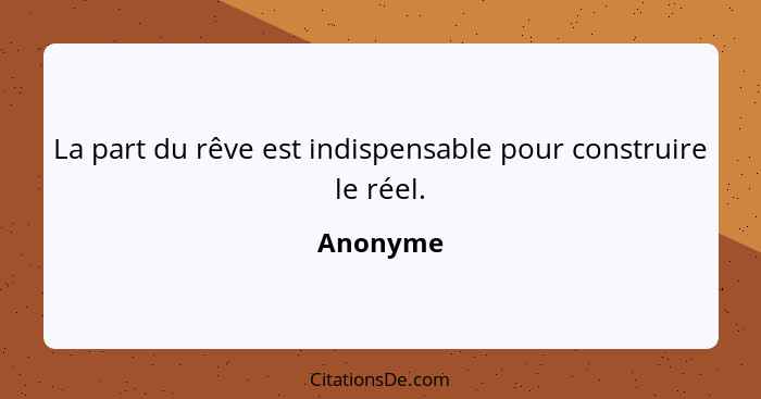 La part du rêve est indispensable pour construire le réel.... - Anonyme