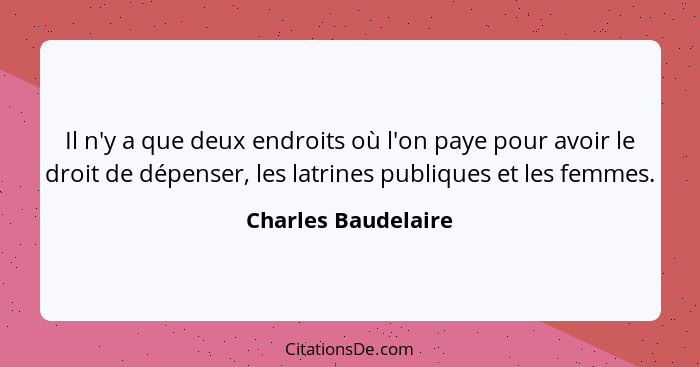 Il n'y a que deux endroits où l'on paye pour avoir le droit de dépenser, les latrines publiques et les femmes.... - Charles Baudelaire