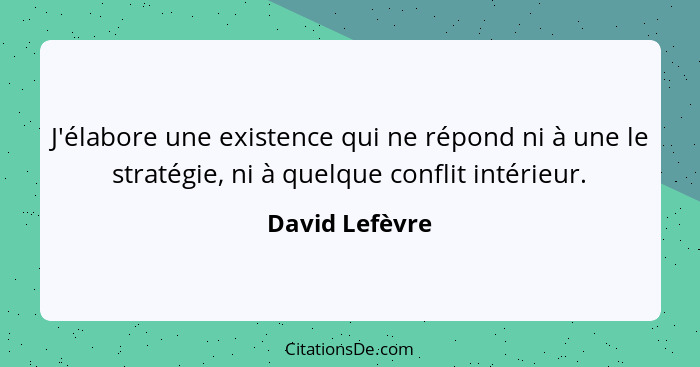 J'élabore une existence qui ne répond ni à une le stratégie, ni à quelque conflit intérieur.... - David Lefèvre