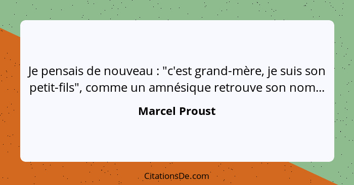 Je pensais de nouveau : "c'est grand-mère, je suis son petit-fils", comme un amnésique retrouve son nom...... - Marcel Proust