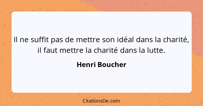 Il ne suffit pas de mettre son idéal dans la charité, il faut mettre la charité dans la lutte.... - Henri Boucher