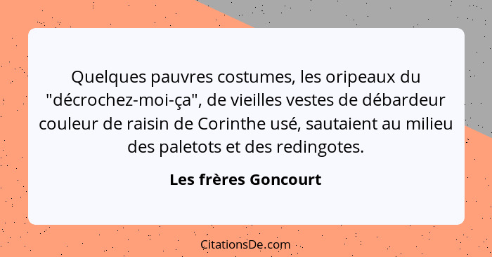 Quelques pauvres costumes, les oripeaux du "décrochez-moi-ça", de vieilles vestes de débardeur couleur de raisin de Corinthe usé... - Les frères Goncourt