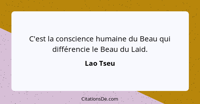 C'est la conscience humaine du Beau qui différencie le Beau du Laid.... - Lao Tseu