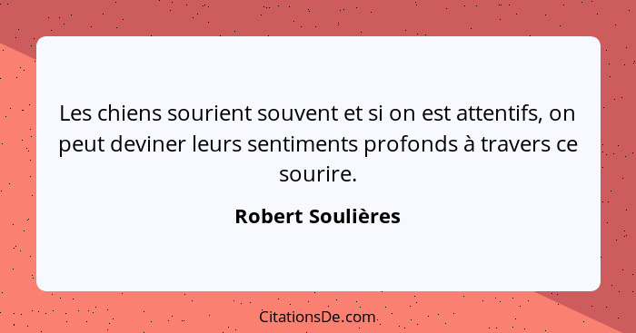 Les chiens sourient souvent et si on est attentifs, on peut deviner leurs sentiments profonds à travers ce sourire.... - Robert Soulières