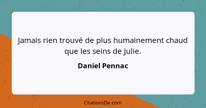 Jamais rien trouvé de plus humainement chaud que les seins de Julie.... - Daniel Pennac