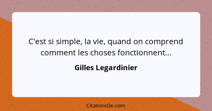 C'est si simple, la vie, quand on comprend comment les choses fonctionnent...... - Gilles Legardinier