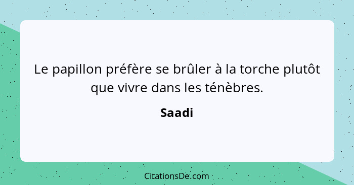 Le papillon préfère se brûler à la torche plutôt que vivre dans les ténèbres.... - Saadi