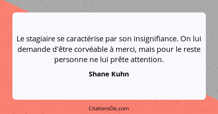 Le stagiaire se caractérise par son insignifiance. On lui demande d'être corvéable à merci, mais pour le reste personne ne lui prête atte... - Shane Kuhn