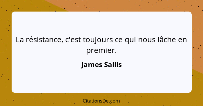 La résistance, c'est toujours ce qui nous lâche en premier.... - James Sallis