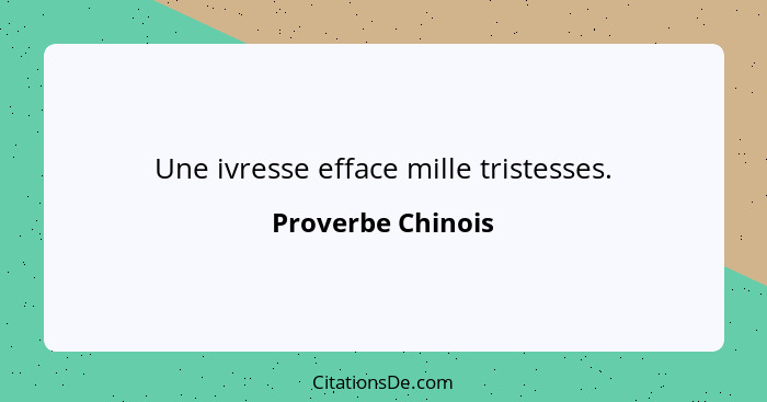 Une ivresse efface mille tristesses.... - Proverbe Chinois
