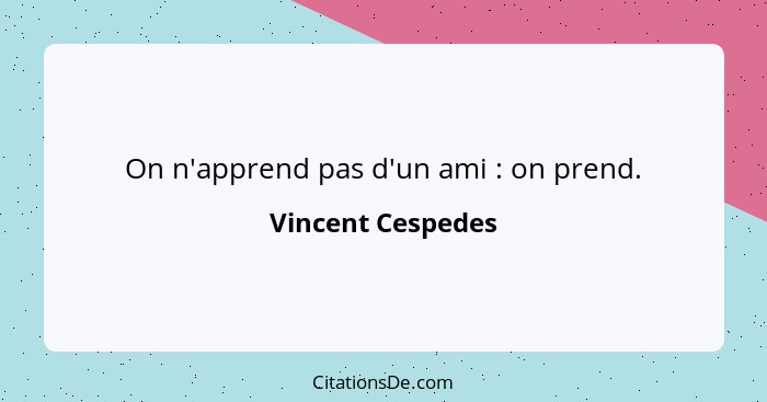 On n'apprend pas d'un ami : on prend.... - Vincent Cespedes