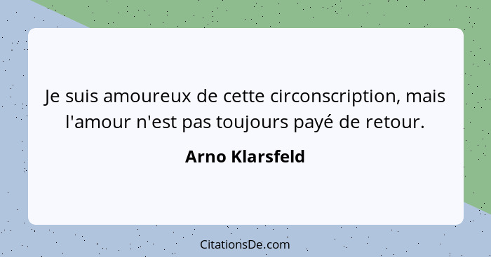 Je suis amoureux de cette circonscription, mais l'amour n'est pas toujours payé de retour.... - Arno Klarsfeld