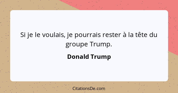 Si je le voulais, je pourrais rester à la tête du groupe Trump.... - Donald Trump