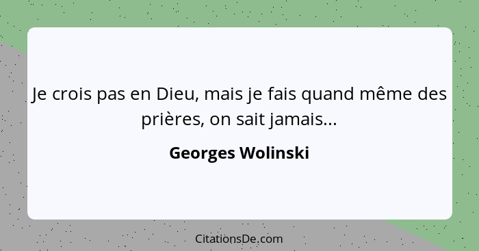 Je crois pas en Dieu, mais je fais quand même des prières, on sait jamais...... - Georges Wolinski