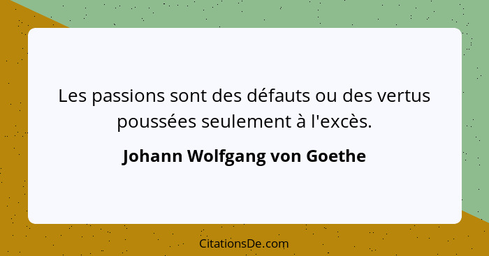 Les passions sont des défauts ou des vertus poussées seulement à l'excès.... - Johann Wolfgang von Goethe