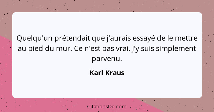 Quelqu'un prétendait que j'aurais essayé de le mettre au pied du mur. Ce n'est pas vrai. J'y suis simplement parvenu.... - Karl Kraus