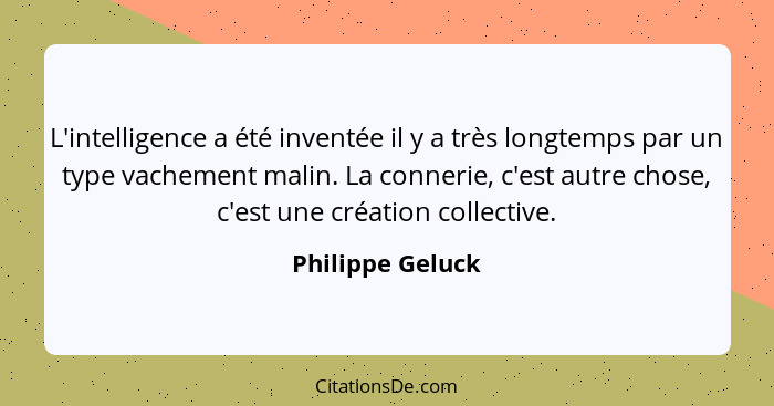 L'intelligence a été inventée il y a très longtemps par un type vachement malin. La connerie, c'est autre chose, c'est une création... - Philippe Geluck