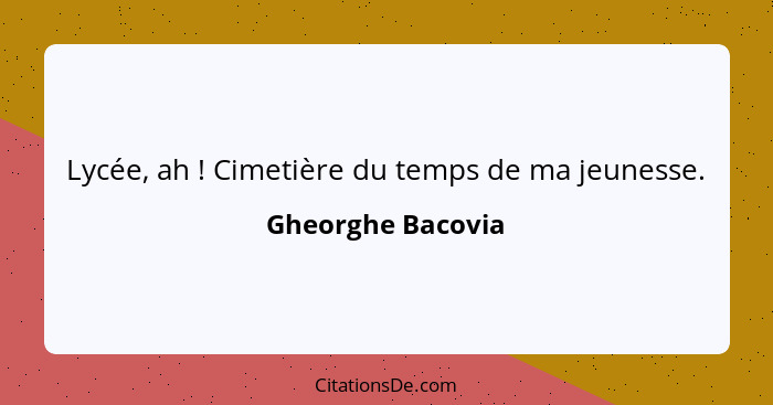 Lycée, ah ! Cimetière du temps de ma jeunesse.... - Gheorghe Bacovia