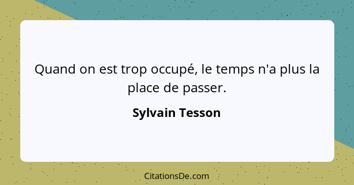 Quand on est trop occupé, le temps n'a plus la place de passer.... - Sylvain Tesson