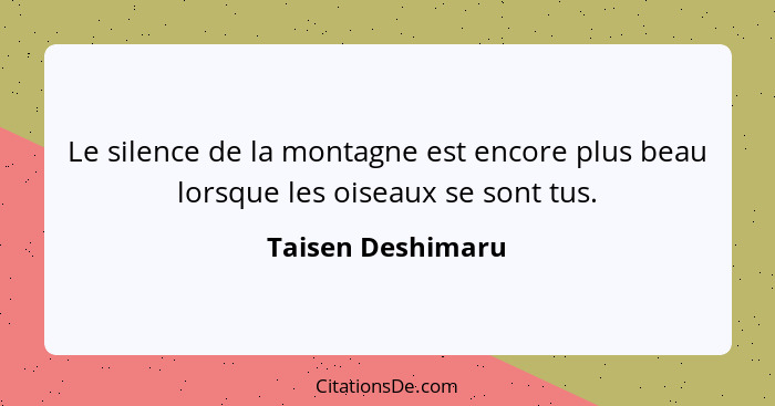 Le silence de la montagne est encore plus beau lorsque les oiseaux se sont tus.... - Taisen Deshimaru