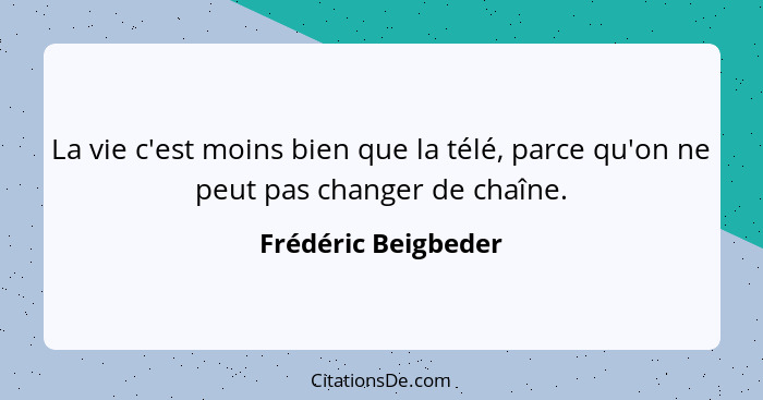 La vie c'est moins bien que la télé, parce qu'on ne peut pas changer de chaîne.... - Frédéric Beigbeder