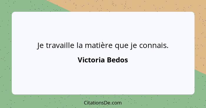 Je travaille la matière que je connais.... - Victoria Bedos