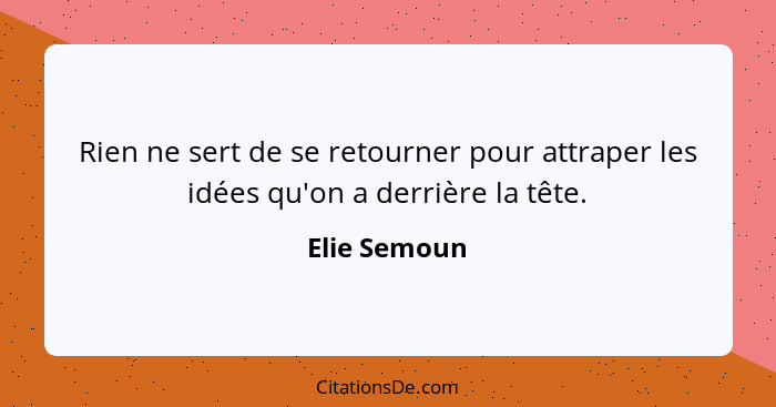 Rien ne sert de se retourner pour attraper les idées qu'on a derrière la tête.... - Elie Semoun