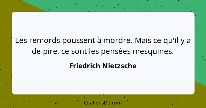 Les remords poussent à mordre. Mais ce qu'il y a de pire, ce sont les pensées mesquines.... - Friedrich Nietzsche