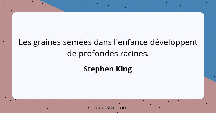 Les graines semées dans l'enfance développent de profondes racines.... - Stephen King