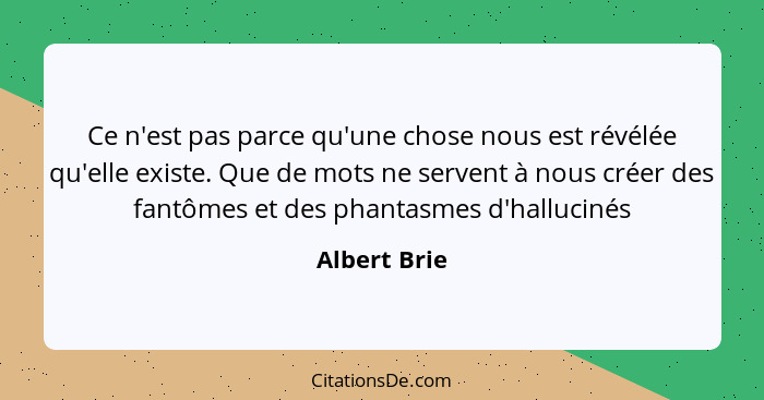 Ce n'est pas parce qu'une chose nous est révélée qu'elle existe. Que de mots ne servent à nous créer des fantômes et des phantasmes d'ha... - Albert Brie