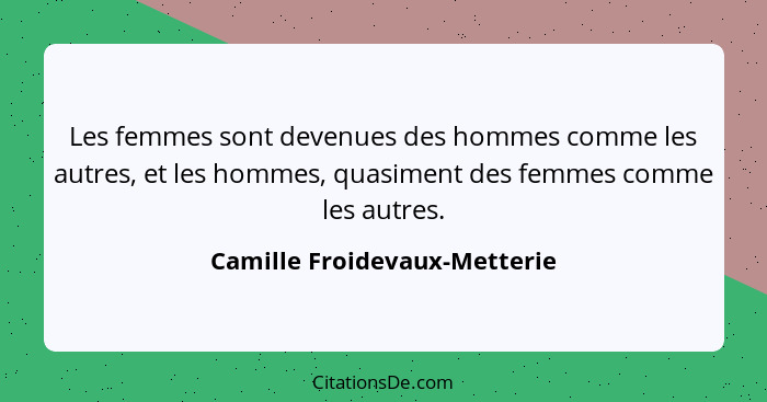 Les femmes sont devenues des hommes comme les autres, et les hommes, quasiment des femmes comme les autres.... - Camille Froidevaux-Metterie