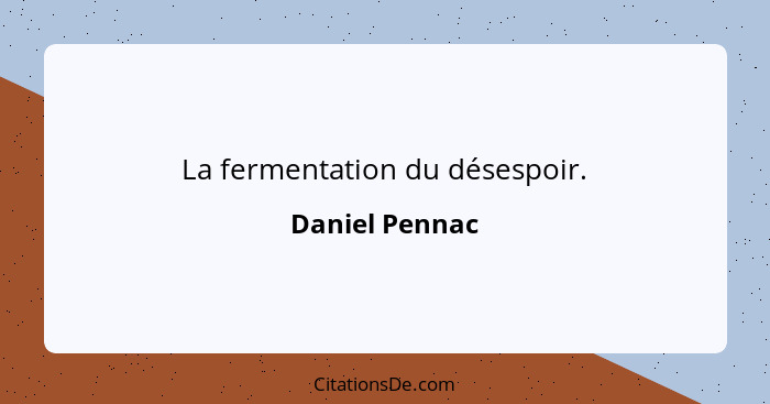 La fermentation du désespoir.... - Daniel Pennac