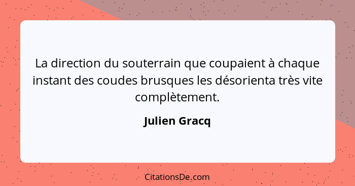 La direction du souterrain que coupaient à chaque instant des coudes brusques les désorienta très vite complètement.... - Julien Gracq