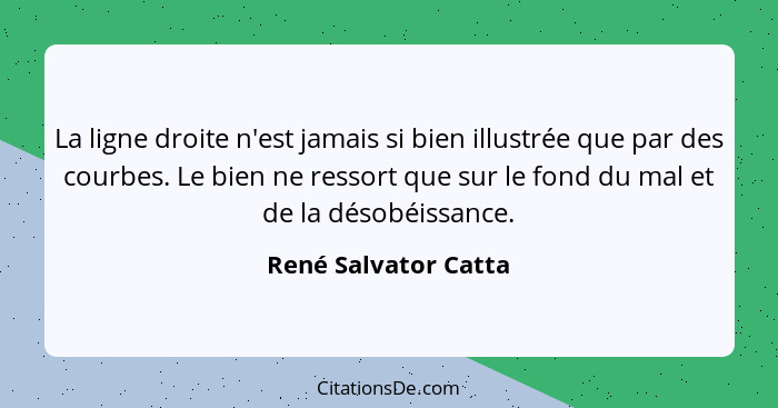 La ligne droite n'est jamais si bien illustrée que par des courbes. Le bien ne ressort que sur le fond du mal et de la désobéiss... - René Salvator Catta