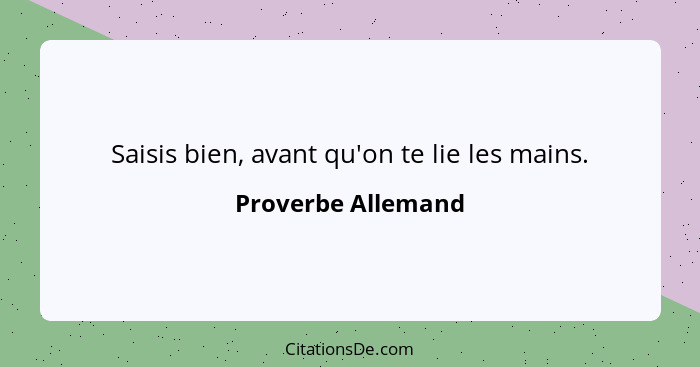 Saisis bien, avant qu'on te lie les mains.... - Proverbe Allemand