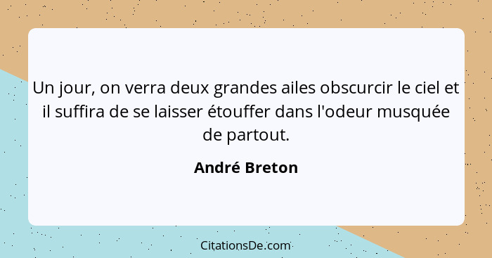 Un jour, on verra deux grandes ailes obscurcir le ciel et il suffira de se laisser étouffer dans l'odeur musquée de partout.... - André Breton