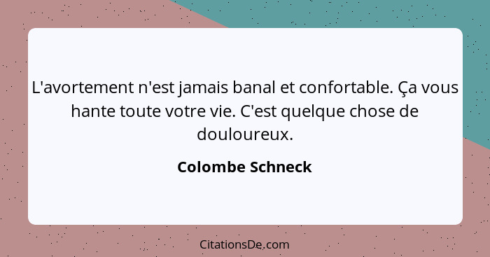 L'avortement n'est jamais banal et confortable. Ça vous hante toute votre vie. C'est quelque chose de douloureux.... - Colombe Schneck