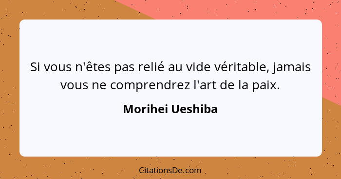 Si vous n'êtes pas relié au vide véritable, jamais vous ne comprendrez l'art de la paix.... - Morihei Ueshiba