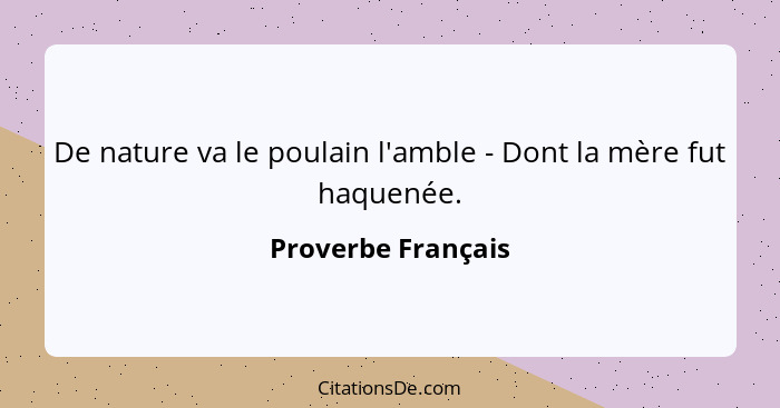 De nature va le poulain l'amble - Dont la mère fut haquenée.... - Proverbe Français