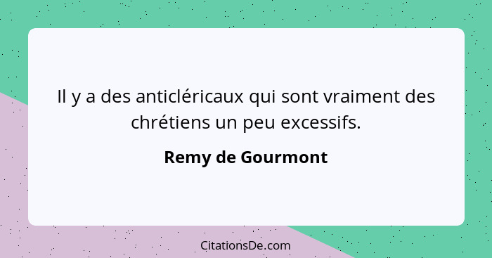 Il y a des anticléricaux qui sont vraiment des chrétiens un peu excessifs.... - Remy de Gourmont