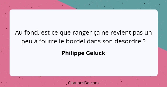 Au fond, est-ce que ranger ça ne revient pas un peu à foutre le bordel dans son désordre ?... - Philippe Geluck