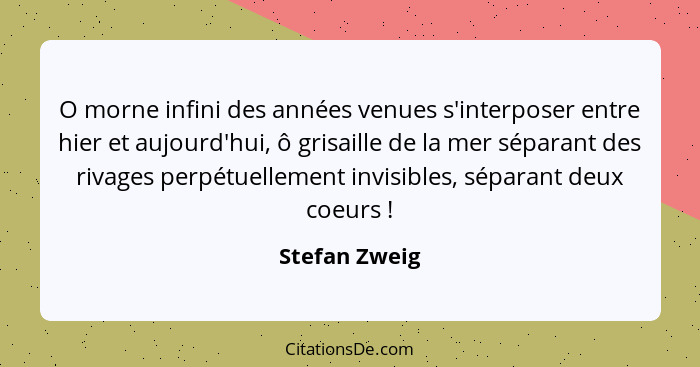 O morne infini des années venues s'interposer entre hier et aujourd'hui, ô grisaille de la mer séparant des rivages perpétuellement inv... - Stefan Zweig