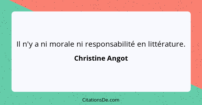 Il n'y a ni morale ni responsabilité en littérature.... - Christine Angot