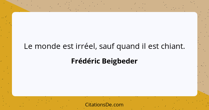 Le monde est irréel, sauf quand il est chiant.... - Frédéric Beigbeder