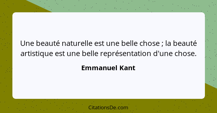 Une beauté naturelle est une belle chose ; la beauté artistique est une belle représentation d'une chose.... - Emmanuel Kant