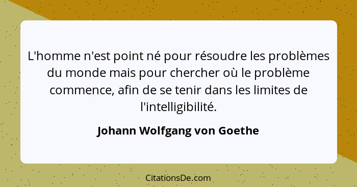 L'homme n'est point né pour résoudre les problèmes du monde mais pour chercher où le problème commence, afin de se tenir... - Johann Wolfgang von Goethe